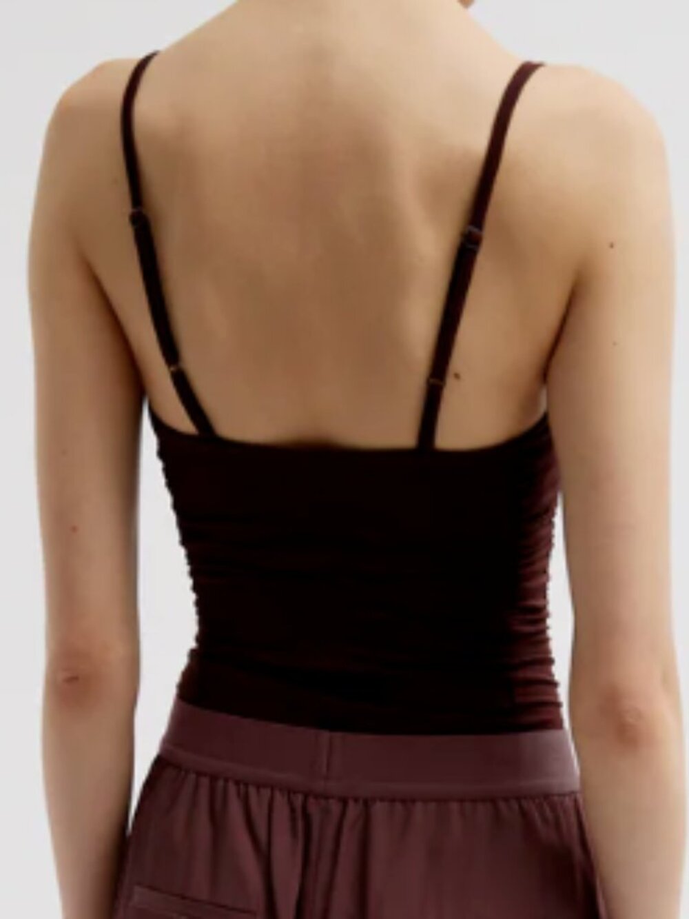 Tibi Stretch Light Weight Tech Knit Shirred Cami- M- Brown - Picture 2 of 5